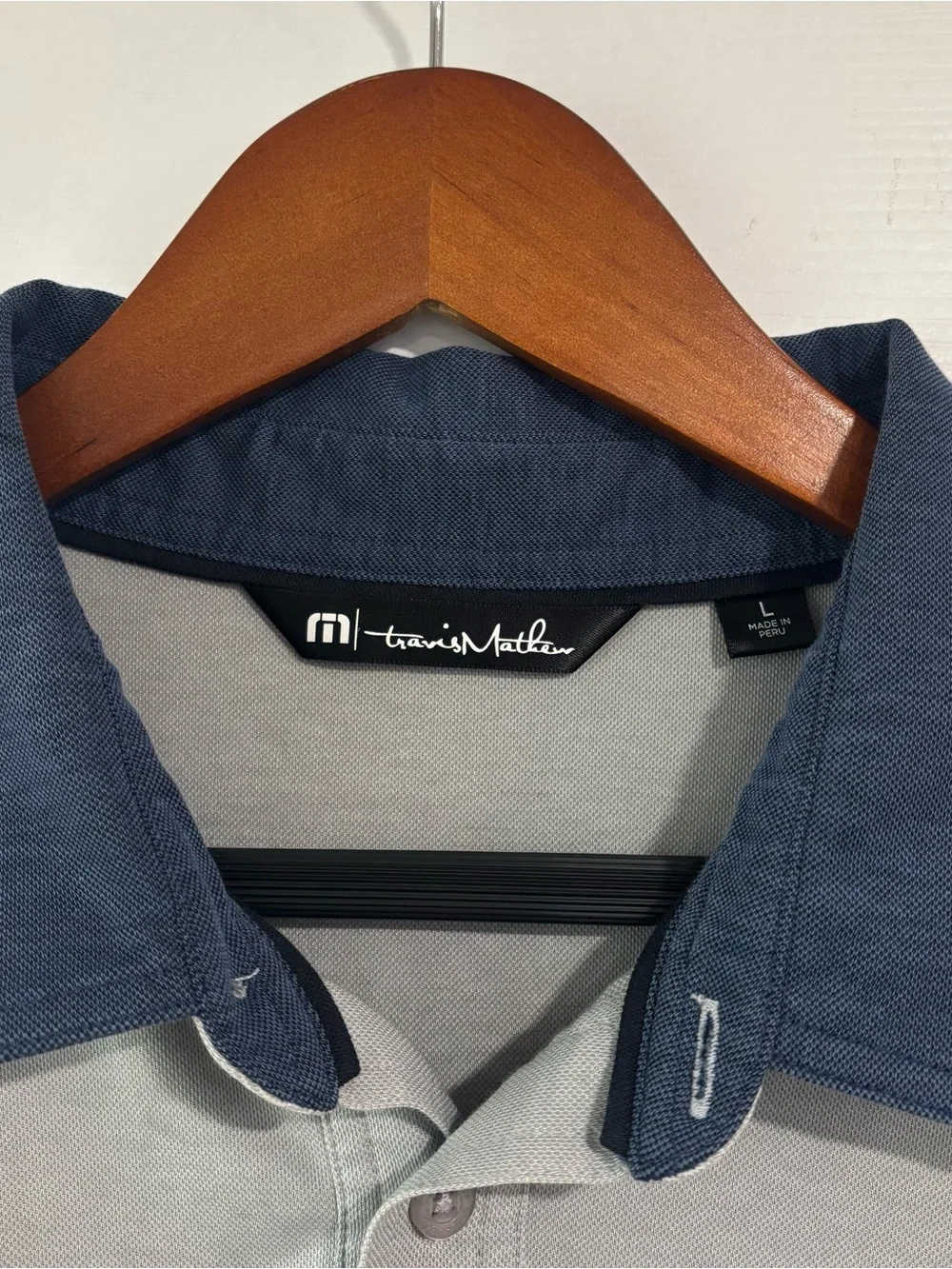 Travis Mathew Two-Tone Gray Polo With Blue Collar